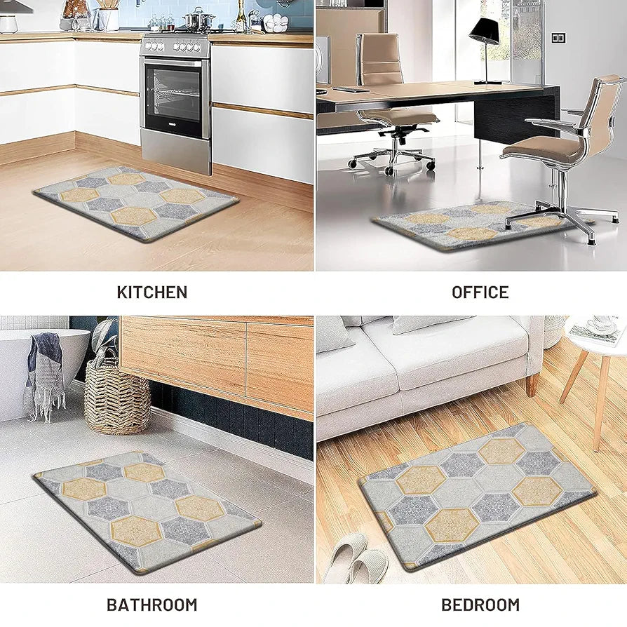 Luxe Home Columbo Anti-Fatigue Kitchen Mat - 45x75 cm Non-Slip Cushioned Comfort Mat - Hexagonal Tile Pattern Standing Desk Mat - Waterproof and Easy to Clean for Home and Office